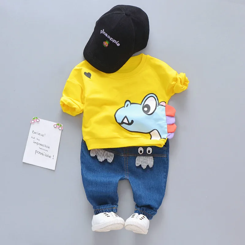 

Kids Clothes Spring And Autumn New Products Korean Rainbow Dinosau 2piece Children's Cartoon Children's Set 0-4 Years