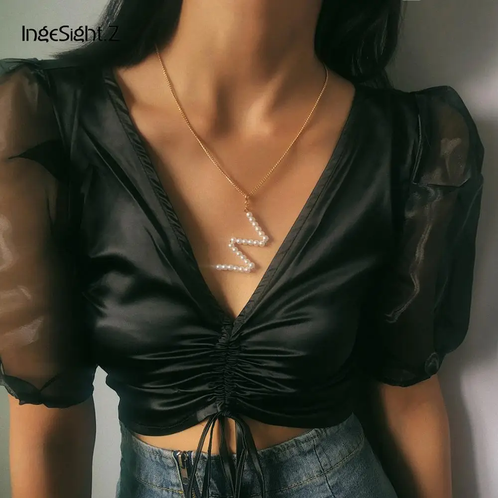 Простое Ожерелье IngeSight.Z с подвеской в виде буквы А из искусственного жемчуга