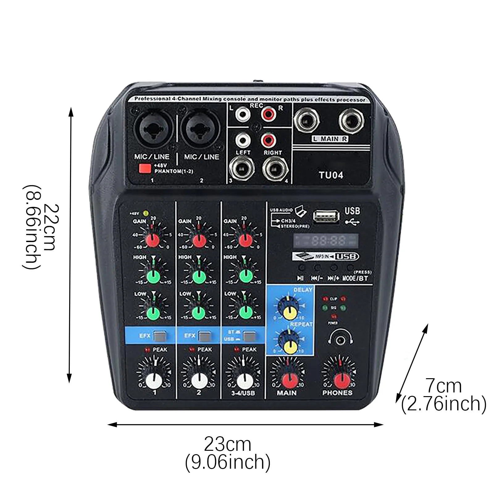 

Sound Mixing Console Bluetooth Usb Record Computer Playback Phantom Power Delay Repaeat Effect 4 Channels Usb Audio Mixer#DB4