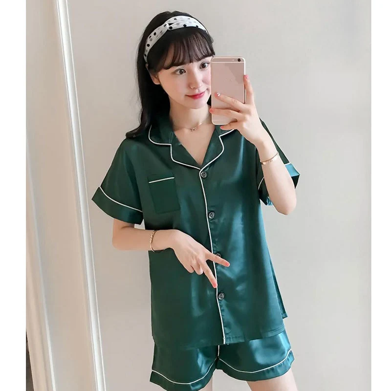 Женская одежда для сна пижамный комплект шелковая пижама девочек короткая