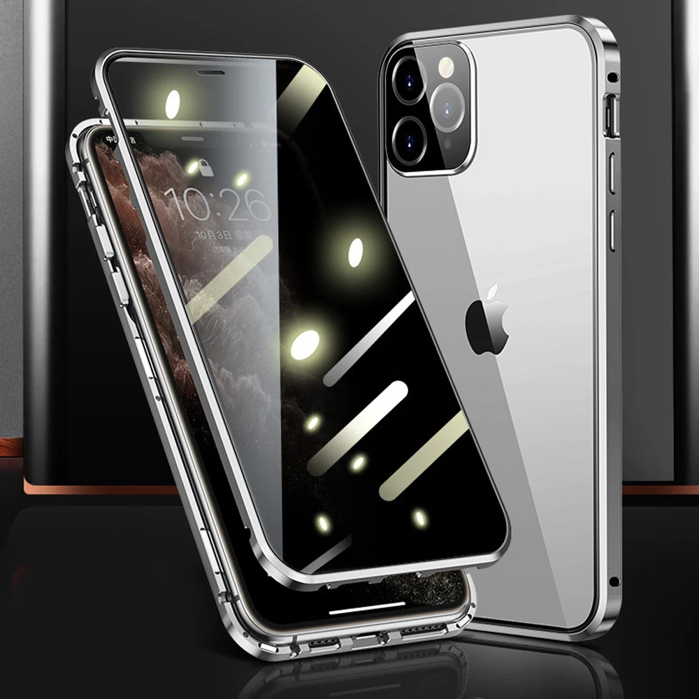

Double Sided Buckle Clear Phone Case For Iphone 11 12 mini Pro Max Xs Xr X 360 Full Cover Magnetic Adsorption Transparent Shell