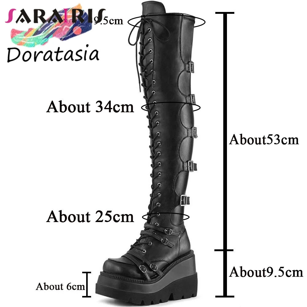 ins hot brand lady knee high boots platform buckle wedges thick bottom womens boots cool street goth casual woman shoes free global shipping