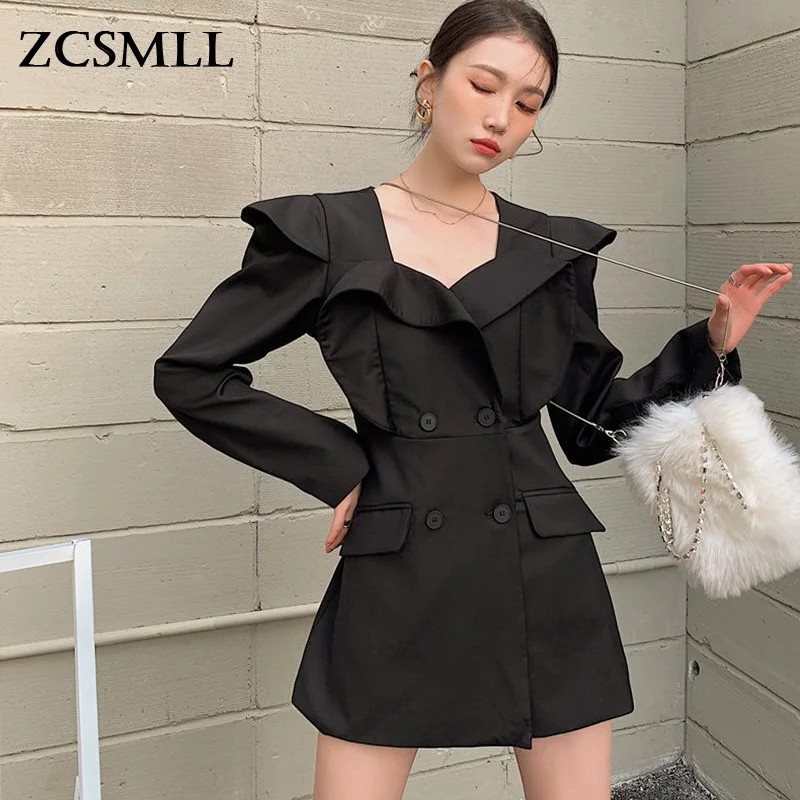 

ZCSMLL корейское модное платье, новинка, женское облегающее ТРАПЕЦИЕВИДНОЕ короткое платье с квадратным вырезом и длинным рукавом, весна-осен...