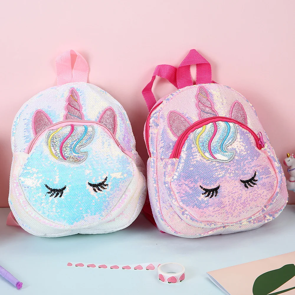 Cute Girls Sequins Backpacks Children Unicorn Mermaid Panda Cartoon Shoulders Bags for Kids Outdoor Backpack with Large Capacity