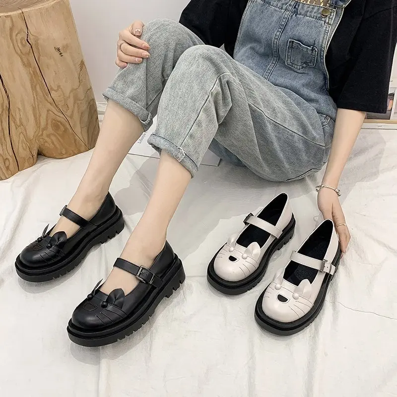 

Толстые ботинки на среднем каблуке женские туфли в стиле Мэри Джейн, туфли Женщина-кошка, на толстой подошве, на платформе, круглый носок туф...