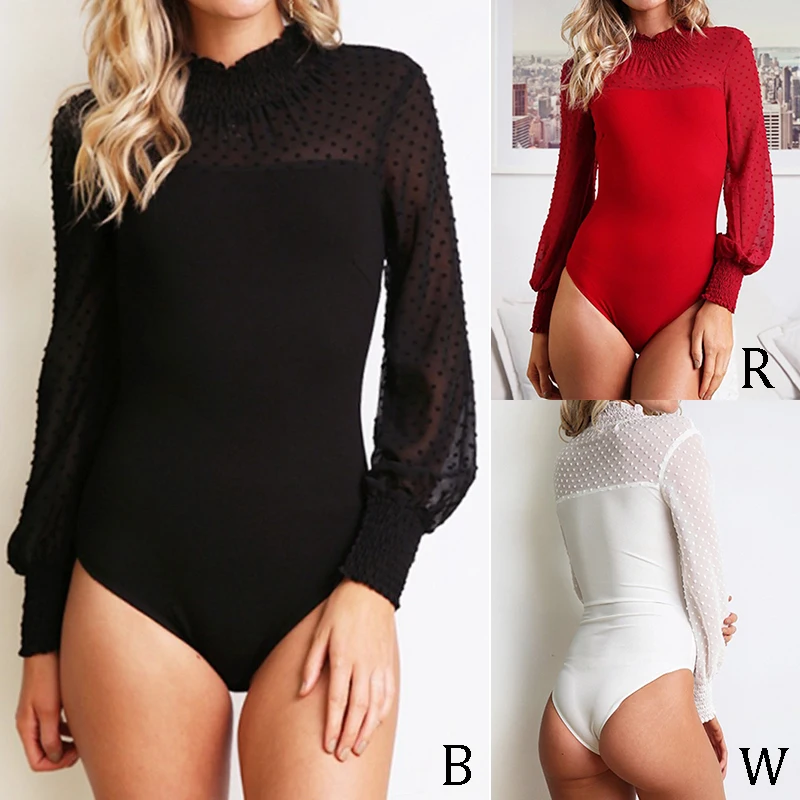 

Women Long Sleeve Solid Pattern Patchwork Jumpsuit Bodysuit Bodycon Romper Pants Casual Playsuits 3Colors