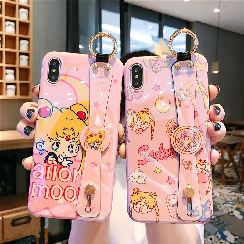 Мягкий чехол для iphone XS max с милым ремешком на запястье Sailor Moon X XR 8plus 7 7plus 6 6S p