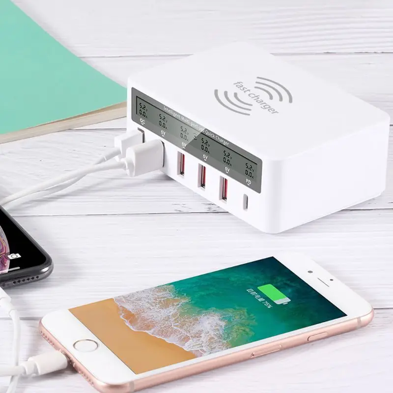 

QC 3.0 USB Charger pd Ports Smart Charging Multi-Port Travel Charger LCD Digital Display Station Multi-Port USB Charging Plug