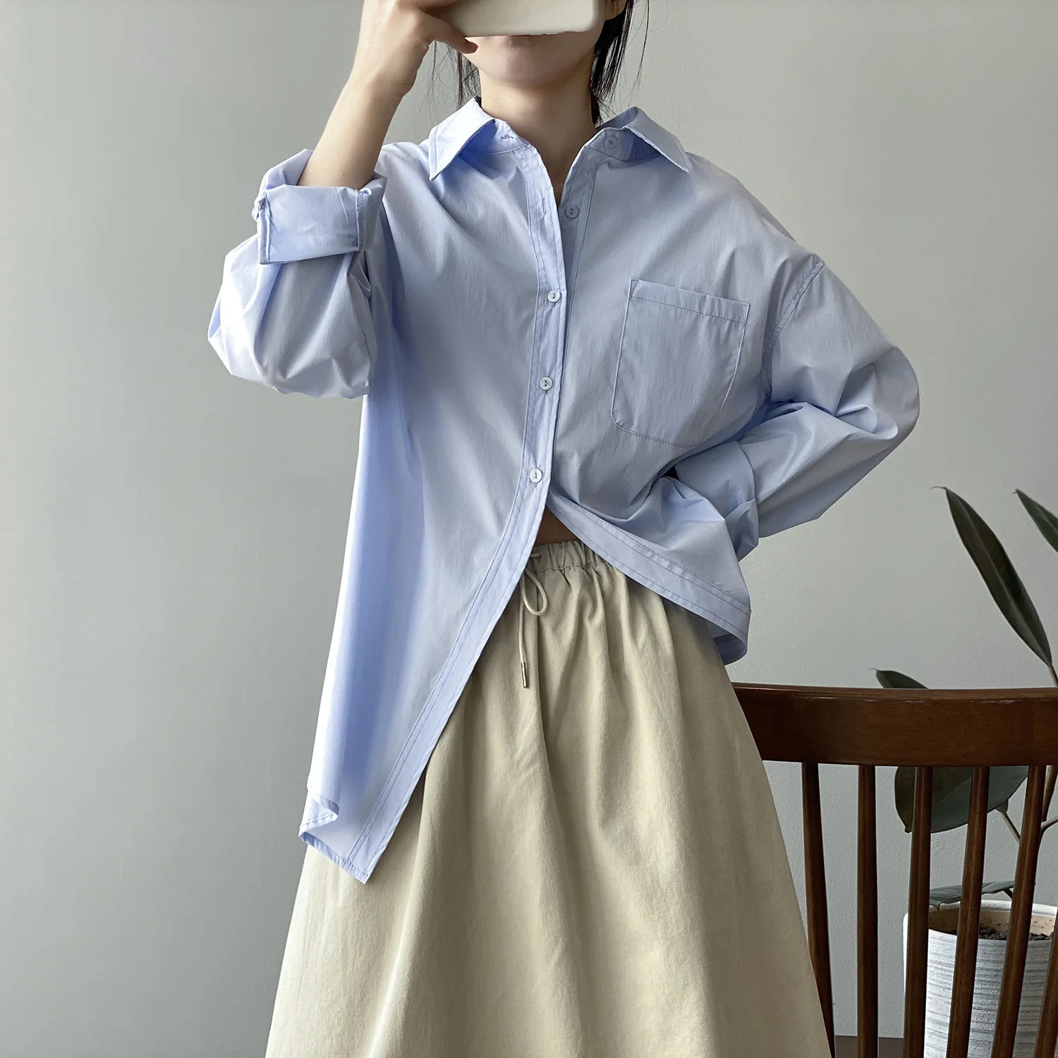 

Lapel Long-sleeved Shirt Women 2021 Spring New Chemise Femme Multi-color Simple Fashion Loose Casual Placket Split Shirt