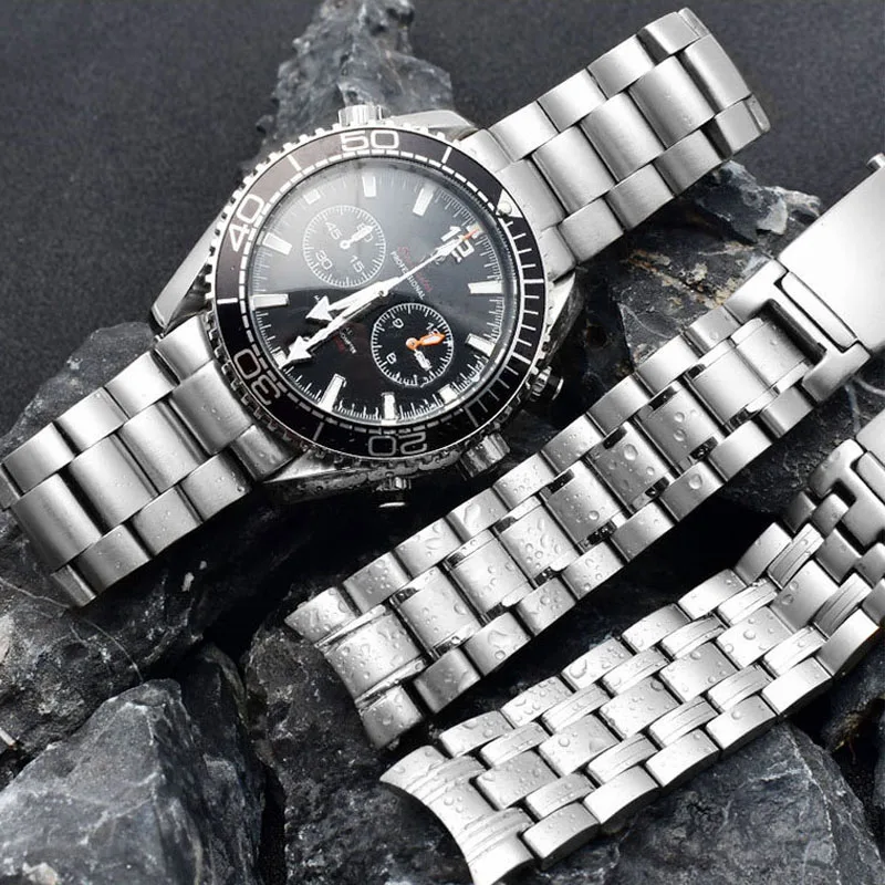 Correa de reloj de calidad 316L, 20mm, 22mm, correa de acero inoxidable plateada para omega, speedmaster seamaster planet ocean belt