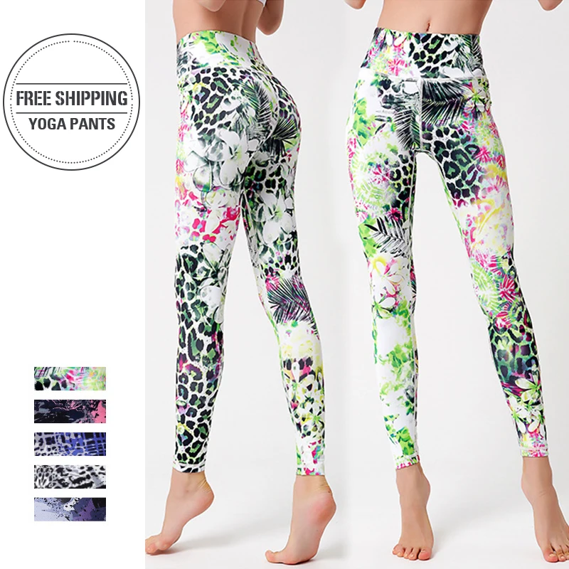 Леггинсы женские для фитнеса бега йоги с высокой талией и принтом живота|Штаны
