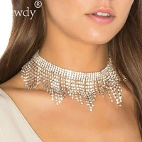 fashion rhinestones tassel collar choker necklaces women luxury wedding body jewelry crystal statement necklaces pendants