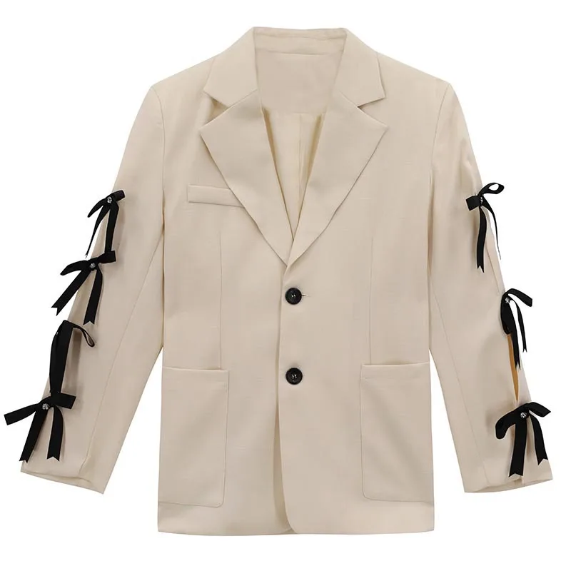 

ZCSMLL Turn-down Collar Women Blazers Long Sleeve Solid Color Personality Bandage 2021 New Autumn Korean Fashion Women Coat