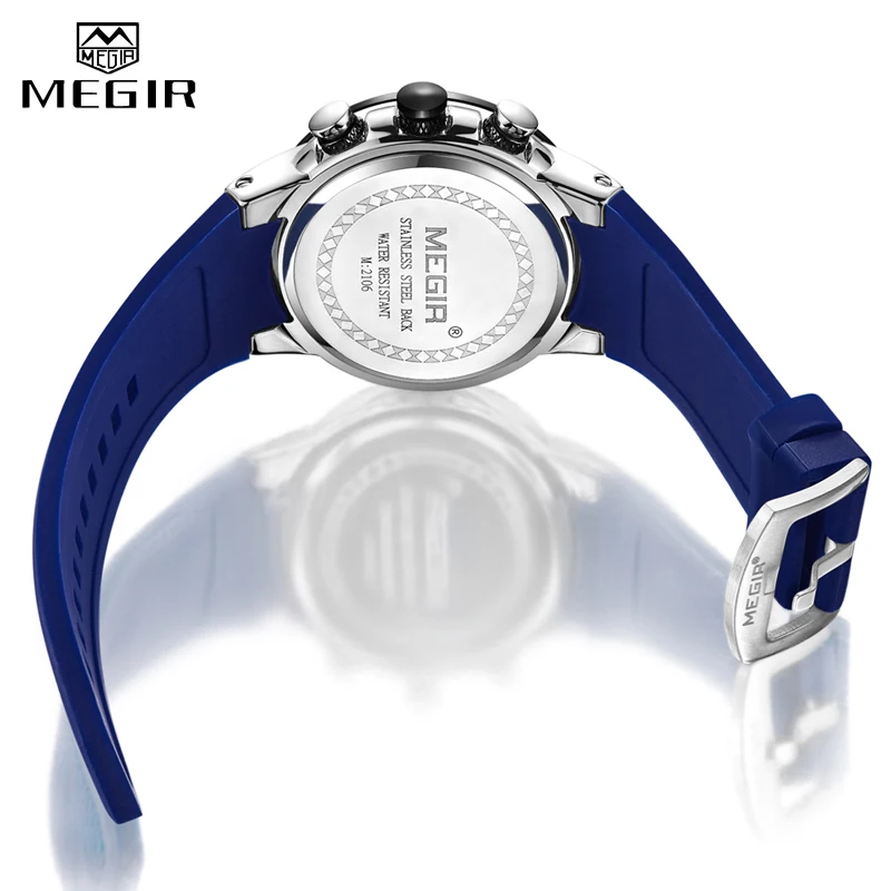 

2021 New MEGIR Watch Men Luxury Brand Silicone Sport Chronograph Quartz Clock Mens Watches Waterproof Date Military Wrist Watch