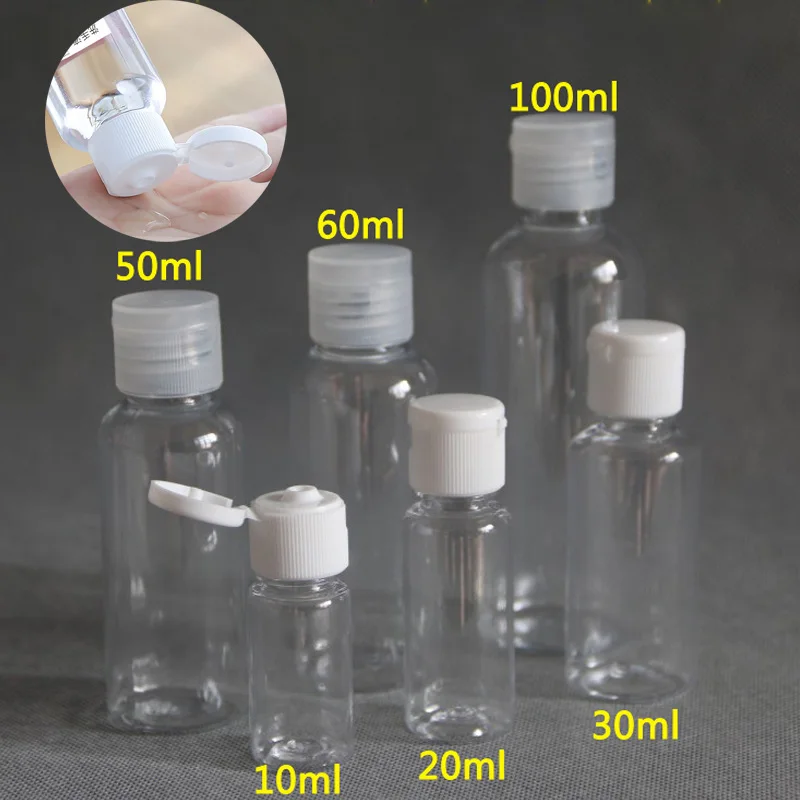 50pcs 5ml 10ml 20ml 30ml Plastic PET Clear Flip Lid Lotion Bottles Cosmetic Sample Vials Travel Liquid Screw cap Fill Containers