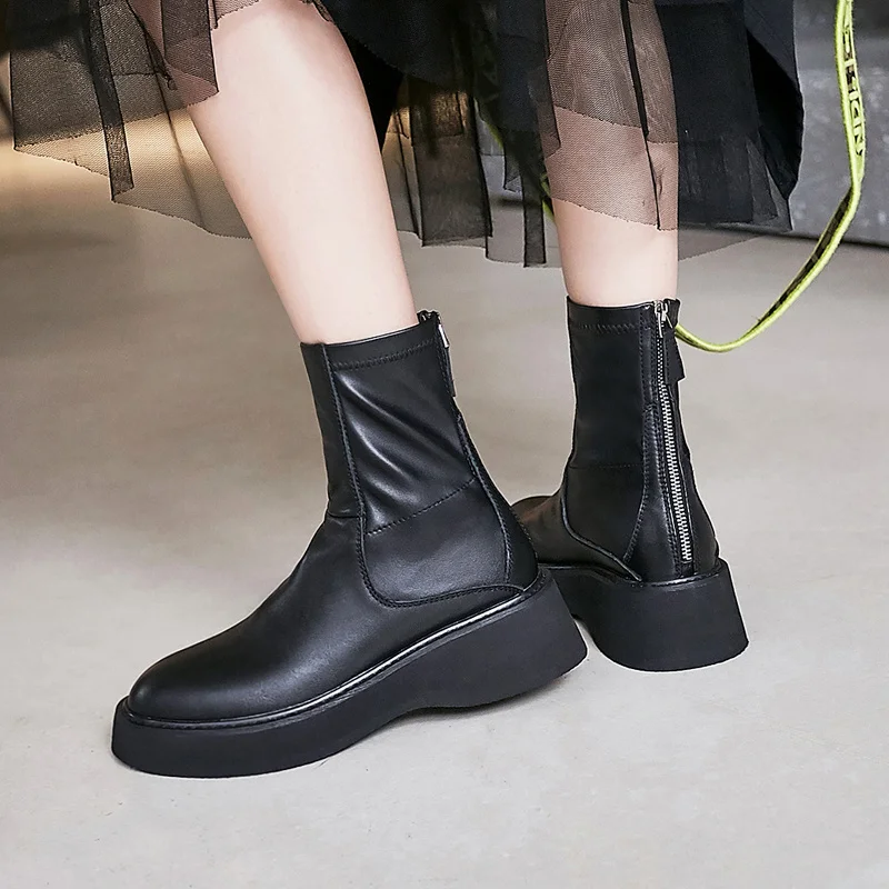 

Thick Chelsea Soled Women's Shoes Leather Short Autumn Winter Height Increasing Platform Boots Botas Feminina