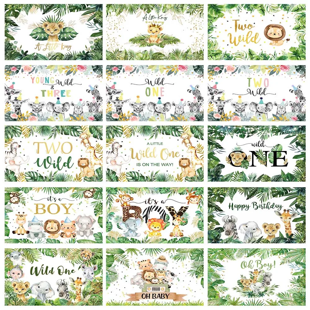 

Mocsicka Baby Shower Backdrop Safari Party Wild One 1st Birthday Photography Background for Photo Studio Photocall Forest Leaves