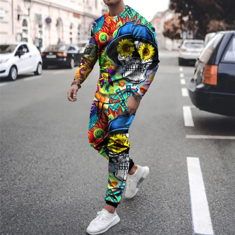 

New Popular Men's Sets 2022 Fashion Black Long Sleeve T-Shirt for Men Clothing Plus Size Gym Tracksuit Round Neck Sweatshirts
