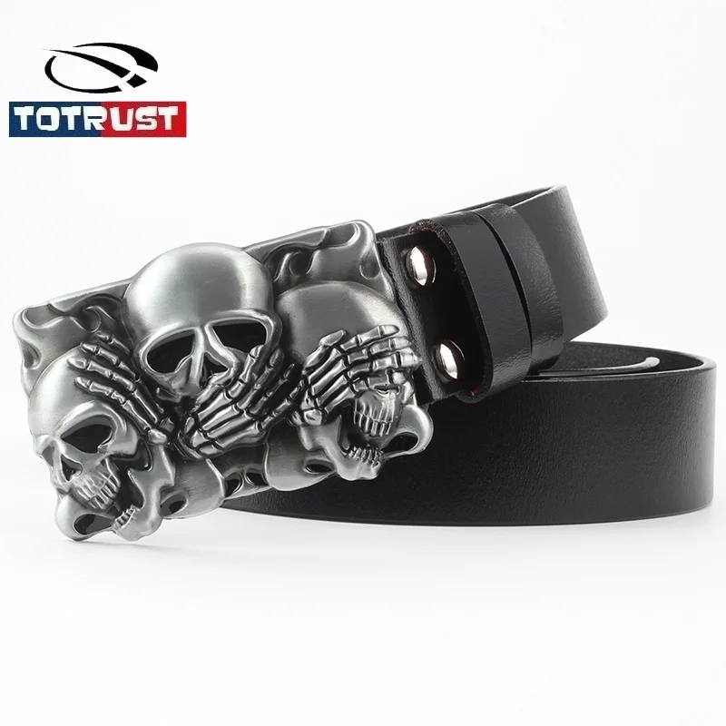 

TOTRUST Crossbones and Skull Belt For Men Strap Waist Belts Male Second Layer Cow Skin Top Quality Retro Punk Belt For Jean