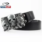 Ремень мужской из коровьей кожи, со скрещенными косточками и черепом