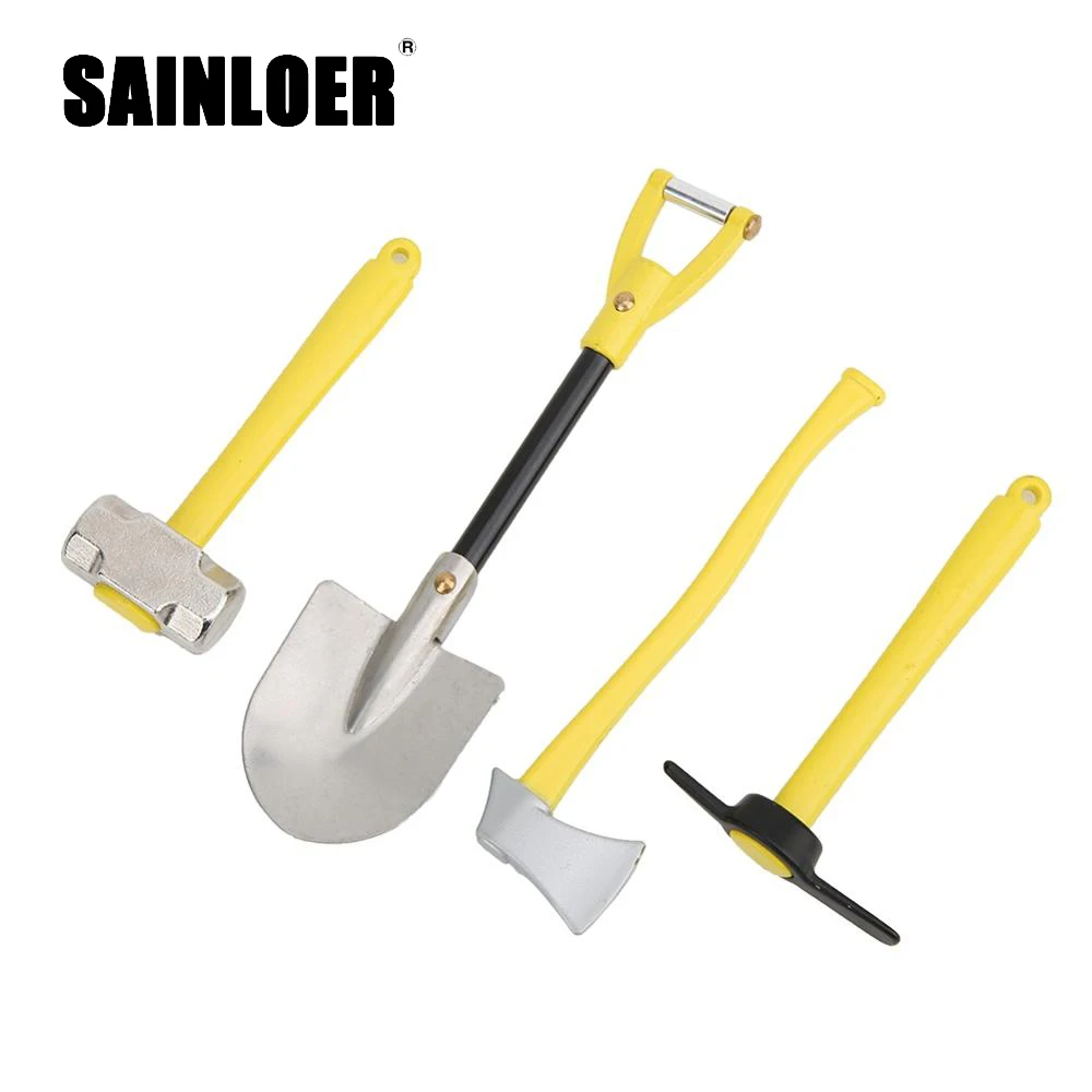 

SAINLOER 1:10 Scale Accessories Metal Shovel Hammer Pickaxe Axe Set for 1/10 RC Crawler Axial SCX10 Traxxas TRX4 D90 TF2 Tamiya