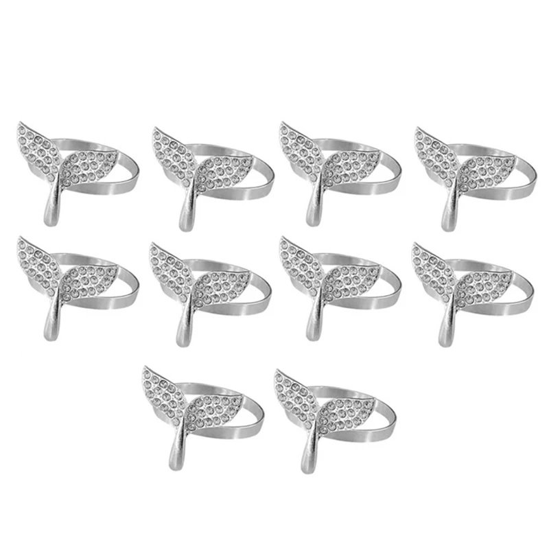 

Whale Tail Diamond Metal Napkin Rings Set of 10, Fishtail Napkin Holder Ring,Dolphin Napkin Rings(Silver-Fishtail)