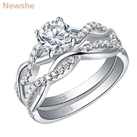 newshe 2 pcs 925 sterling silver twist cross design wedding engagement ring sets for women aaaaa zircon jewelry qr7628