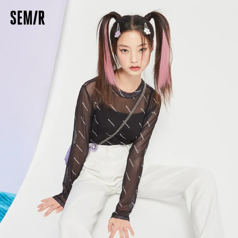 Футболка SEMIR Женская с длинным рукавом сетчатый топ подкладкой новинка 2021 модные
