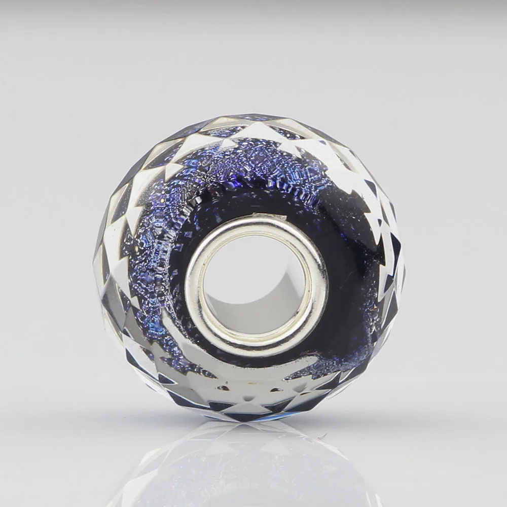 925 стерлингового серебра Синий Фиолетовый Круглый бусина из муранского стекла Подвески подходят для европейских оригинальных браслетов Ожерелье Изготовление ювелирных изделий DIY