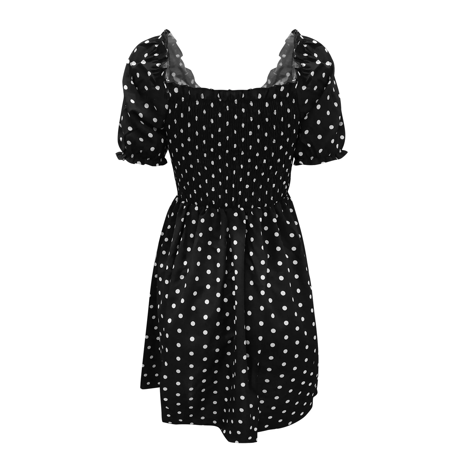

Polka Dot Dress Fashion Women Spring And Summer Clothing High Waist Short-sleeved Square Neck Dress Polka Dot Print Dress #294