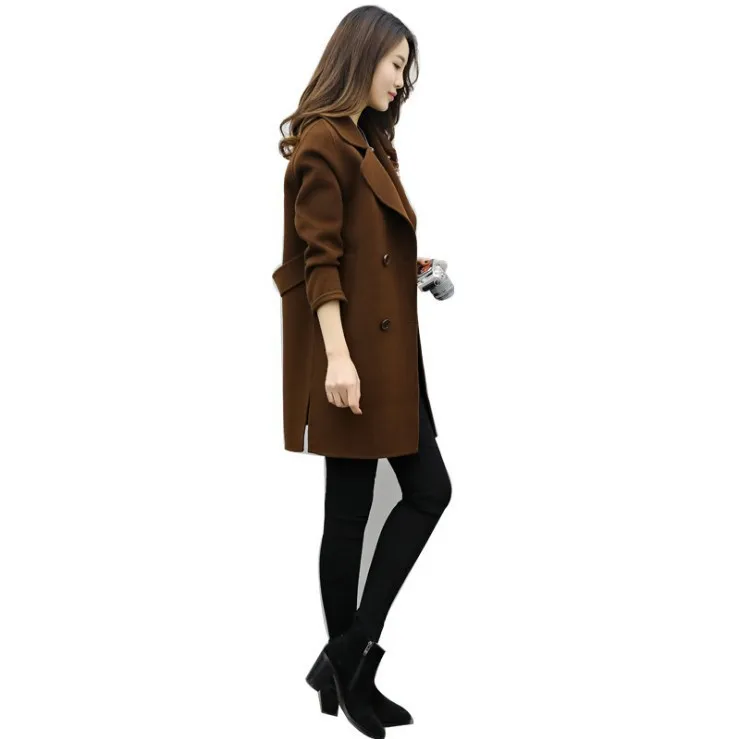 Женское шерстяное пальто Осень зима 2019 новое двубортное Свободное с длинным