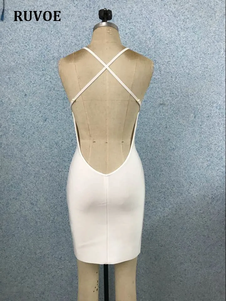 

High Quality Women White Deep V-Neck Bandage Dress Fashion Backless Mini Night Club Party Dresses Stretchy Bodycon Bandage Dress