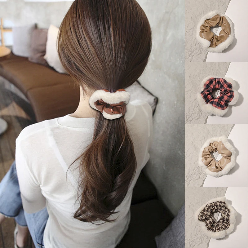 

Women Sweet Hair Bands Faux Fur Girls Scrunchies Winter Beautiful Hair Accessories Japan Korean Style Vintage Headband