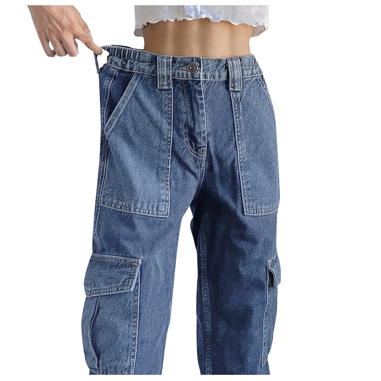 Женские джинсы SAGACE с карманами брюки высокой посадкой несколькими однотонные