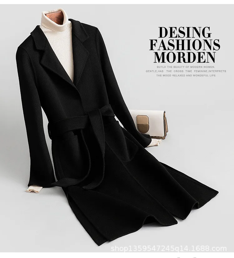 

Женское шерстяное пальто, двусторонняя шерстяная верхняя одежда, осенне-зимняя шерстяная верхняя одежда, женское Однотонное шерстяное пал...