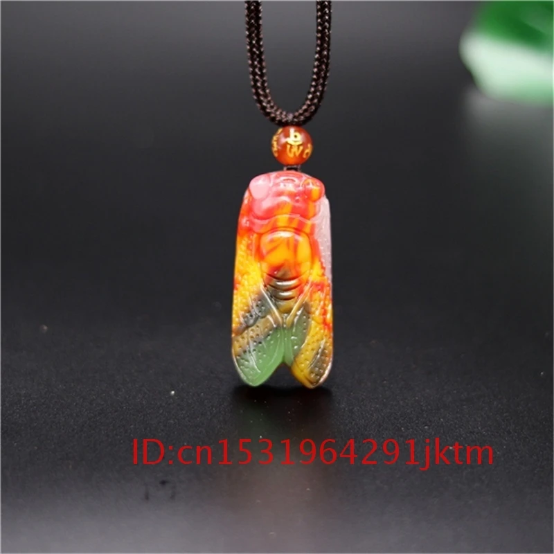 

Hand Jewelry Color Fashion Necklace for Jadeite Chinese Women Carved Gifts Cicada Jade Pendant Amulet Natural Men Charm