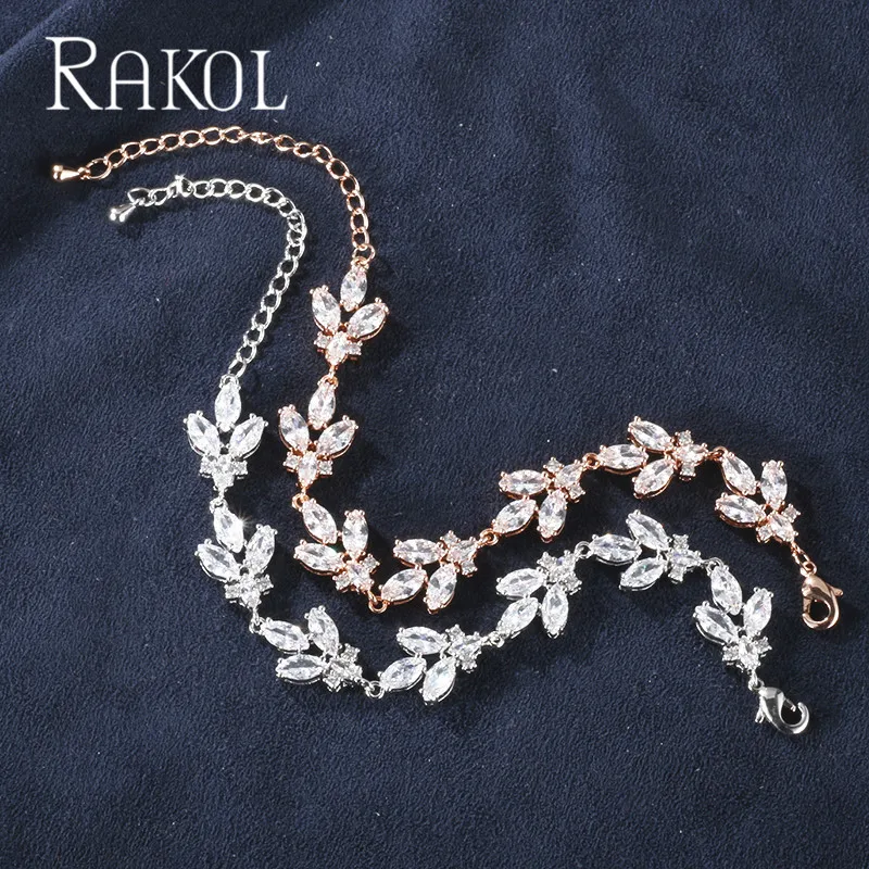 RAKOL Классический прозрачный браслет с огранкой из кубического циркония цепочка