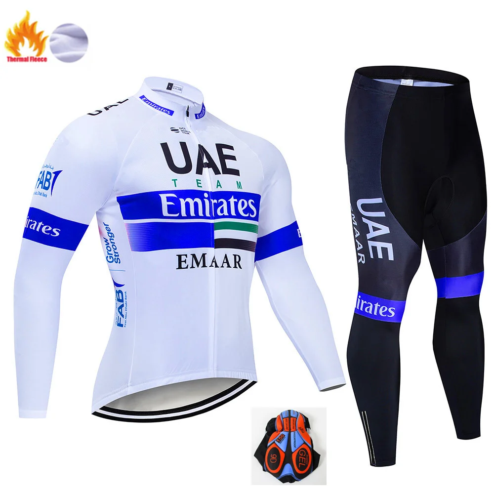 Winter Cycling Suit Зима ОАЭ Команда с длинным рукавом Велоспорт Джерси велосипед брюки набор Мужские Ropa smosmothermal флис велосипедный майон Culotte - Цвет: Winter Cycling Suit