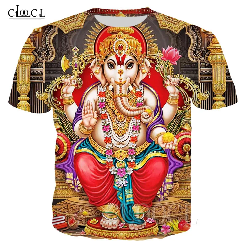 Летние футболки с 3D принтом Бога мудрости Ганеша мужские и женские коротким
