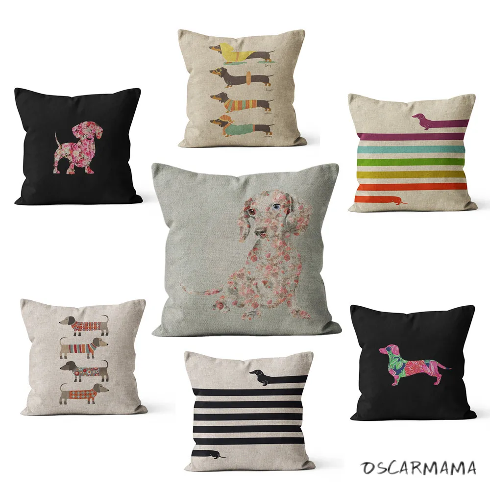 【OSCARMAMA】Dachshund Dog Cushion Covers Sausage Doggies Painting Linen Decorative Pillow Case 40 50 Bedroom Sofa Home Decoration