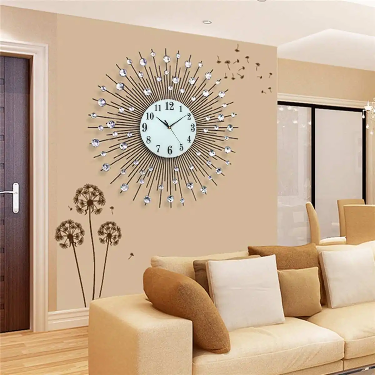 

Gypsophila Diamond Fashion Wall Clock European Style Wrought Iron Clock Creative Decoration Clock Vintage Metal Art Wall Clock