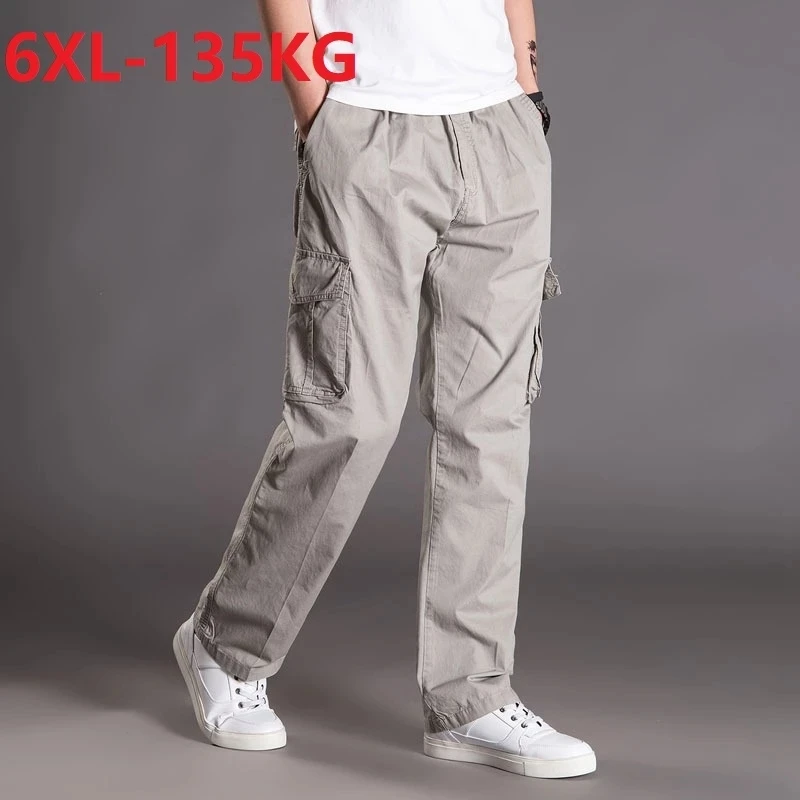 

Size 8XL 135KG spring winter Men cargo pants safari style pockets cotton straight pants outdoor loose big size gray black pants