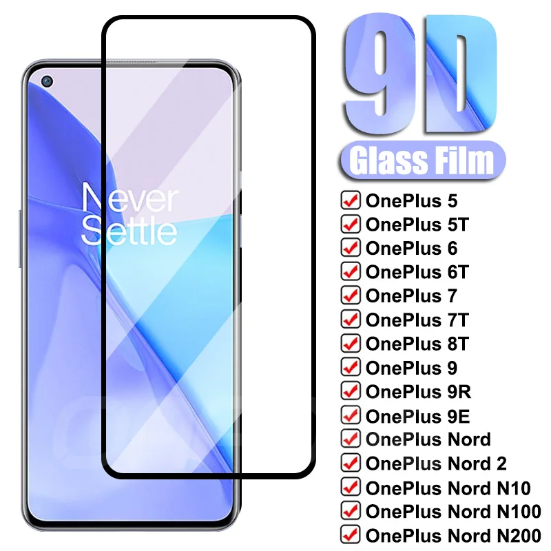 

9D Full Cover Tempered Glass For OnePlus 9 9R 9E 8T 7 7T 6 6T 5 5T Screen Protector Nord 2 CE N10 N100 N200 Safety Glass Film