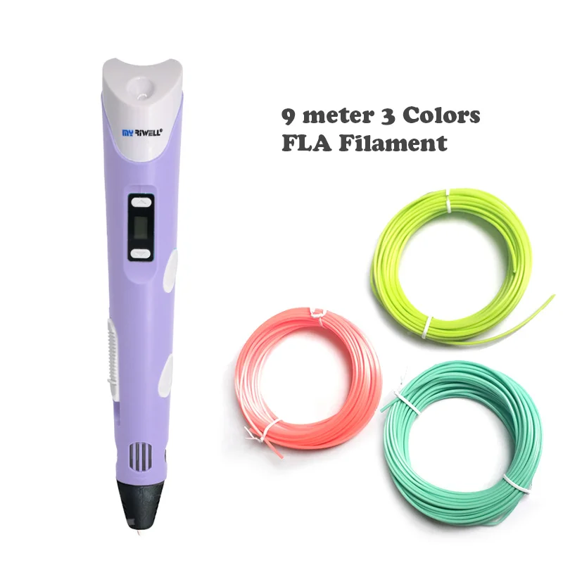 Purple Pen Myriwell abs 3d pen 3d pens 3d ручка 3д ручка 3d для объёмного рисования LCD дисплей,1.75мм pla пластик нить 3d печать ручка 3д ручку 3d ручка Сделай сам подарок детских подарков - Цвет: Purple Pen