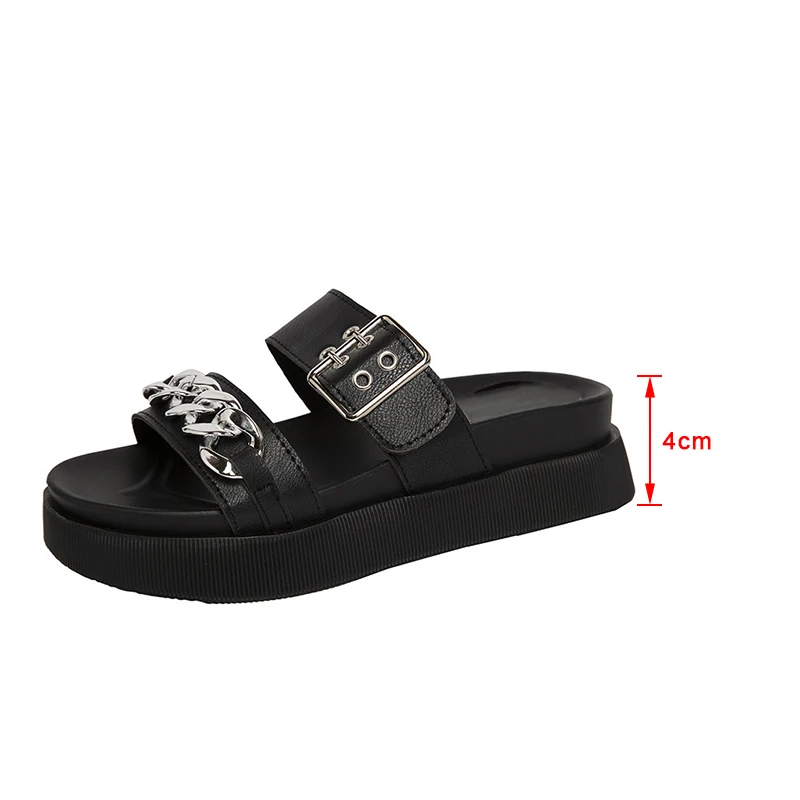 

Women's Thick Bottom Slippers 2021 Chain Fashion ladies PU Leather Sandals Platform Buckle Women Shoe Female Footwear New