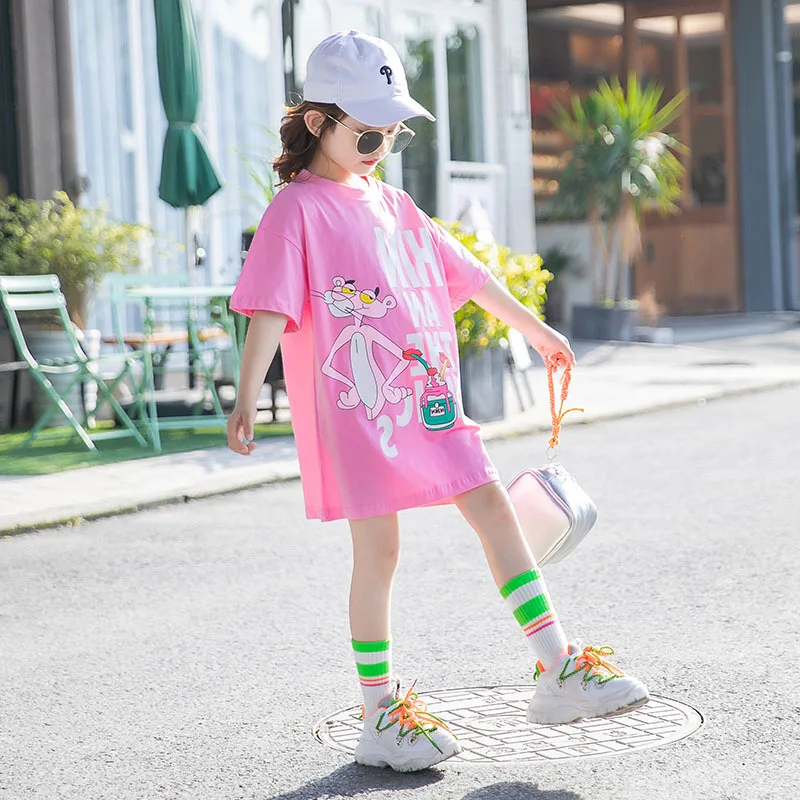 Детские летние топы футболка с короткими рукавами для девочек свободная юбка 2020