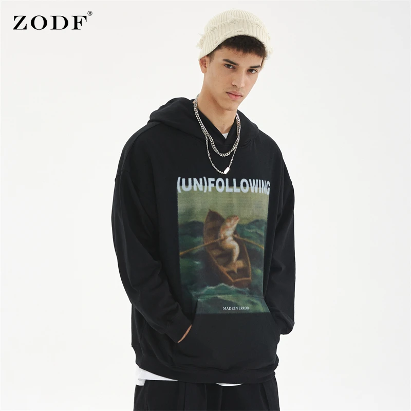 

ZODF New Chic Men Spring Autumn 360gsm Cotton Hoodies Male Unisex Loose High Street Pullovers Brand Tracksuits HY0074