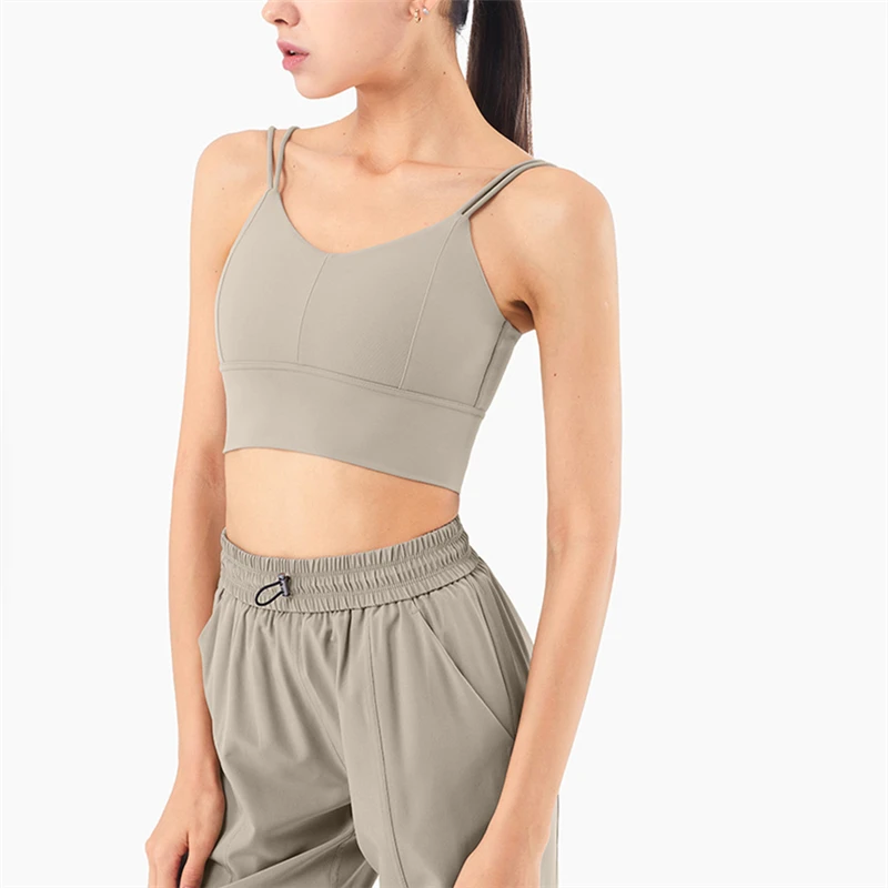 

Sweat Absorbent Breathable Women Vest-Style Yoga Fitness Bras Shallow V-Neck Low-Cut Shockproof Running Workout Sports Underwear