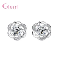 fashion trendy flower crystal temperament geometric shiny zircon stud earrings statement earrings for women girl pendientes