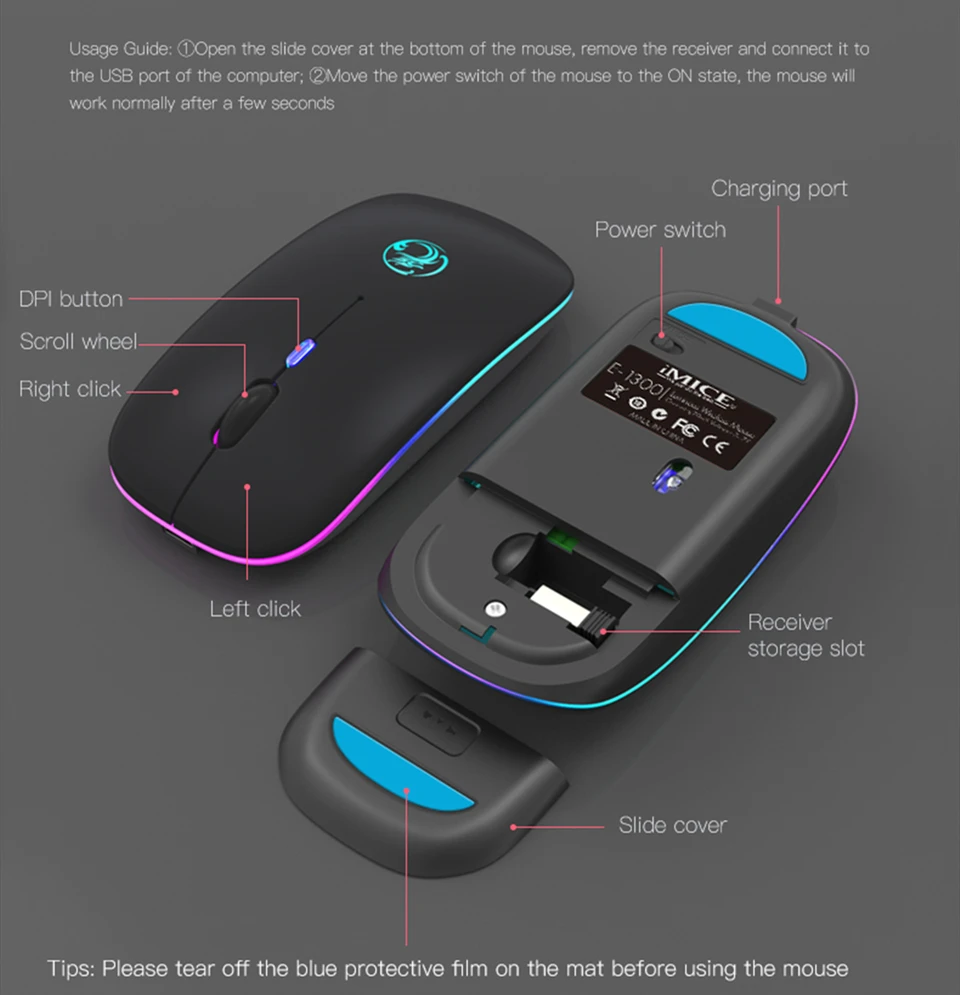 

2.4G Wireless Mouse RGB Rechargeable Mouse Wireless Computer Silent Mause LED Backlit Ergonomic Gaming Mouse For Laptop PC